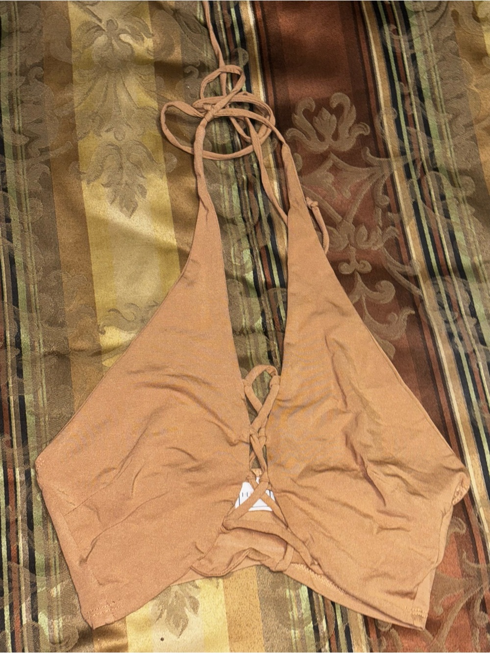Lace-Up Halter Bralette in Nude Tan